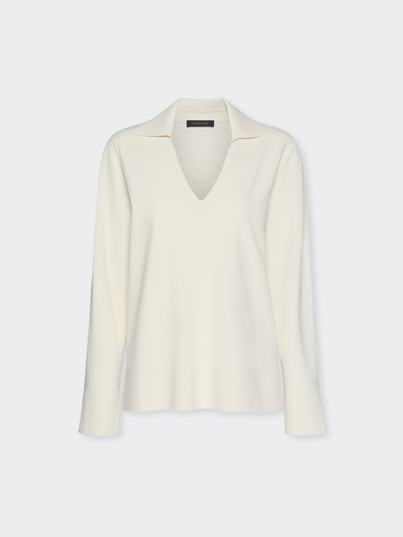 Camisola de malha com decote em V e gola