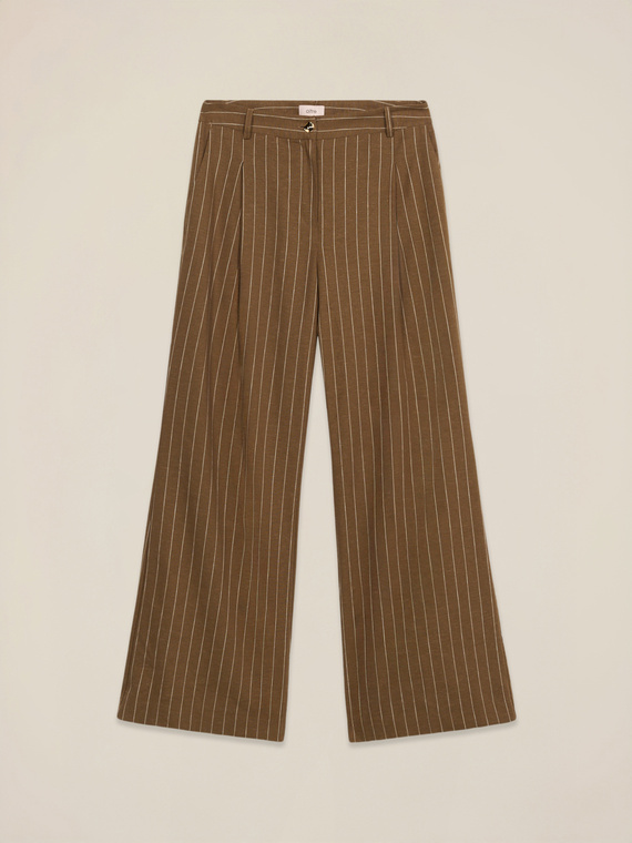 Pantalon palazzo en mélange de lin