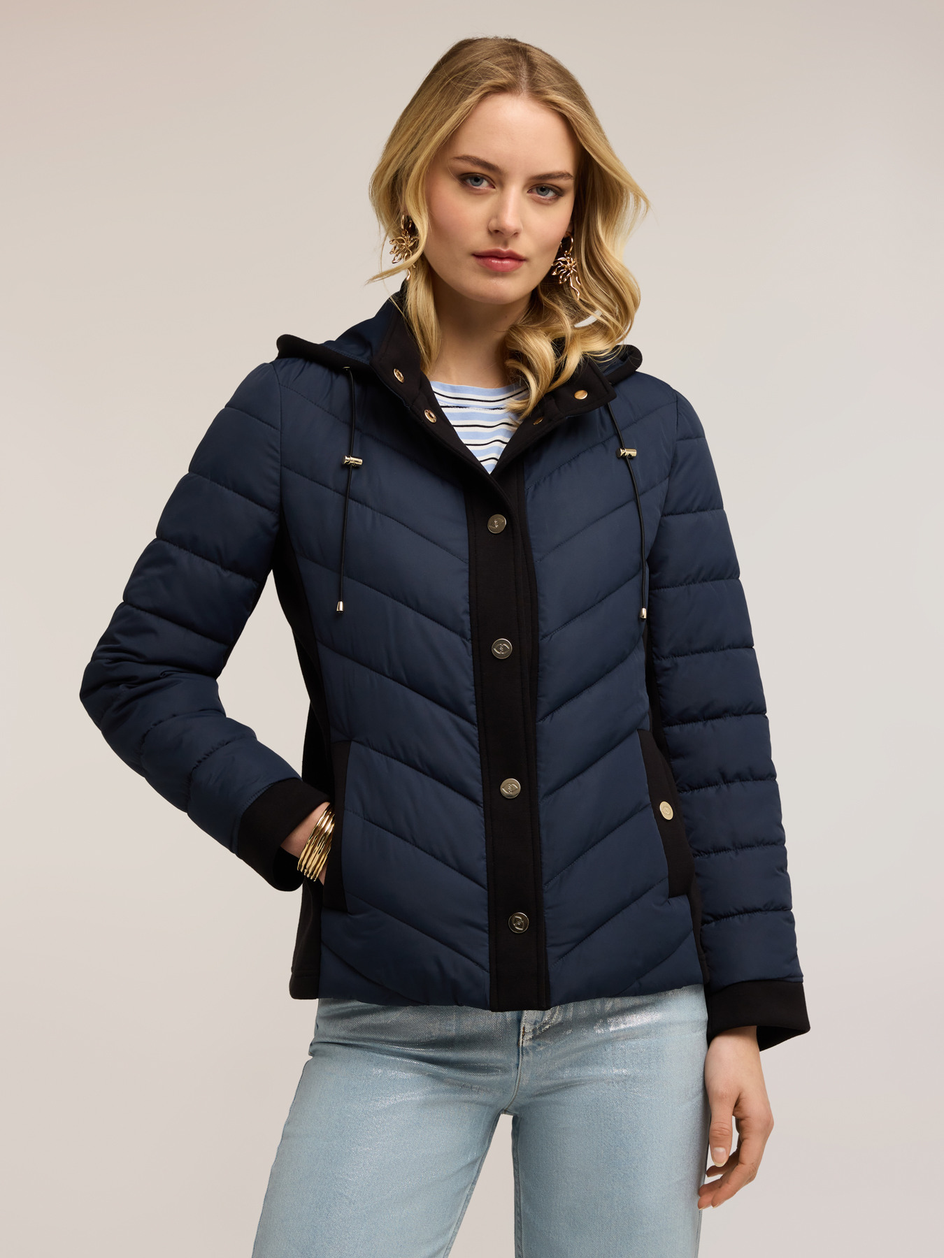 Lightweight bi-material down jacket image number 0