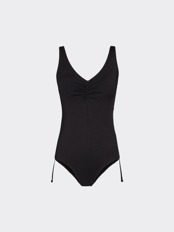 One-piece swimsuit with ruching