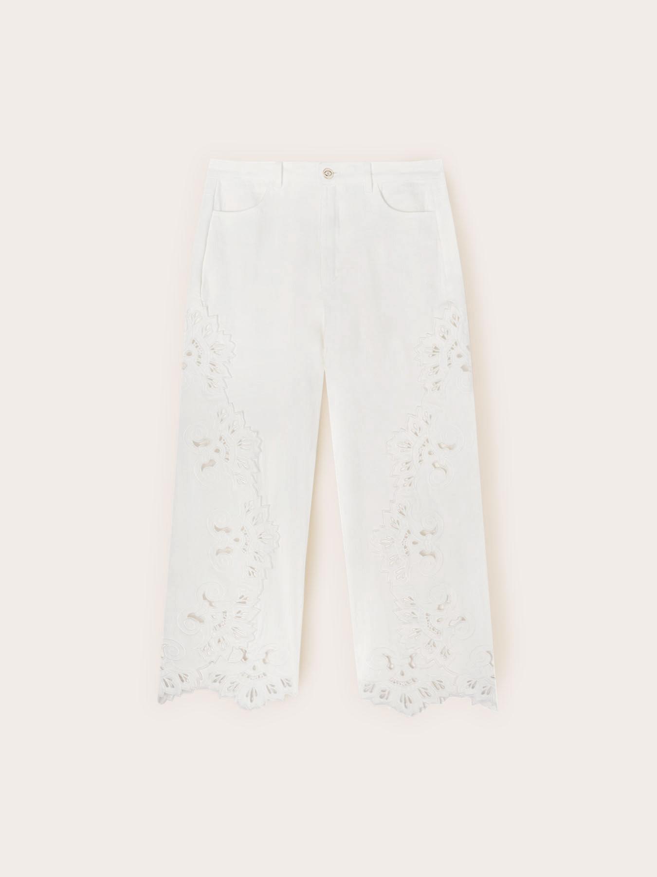 Pantaloni cropped cu broderii sangallo image number 4