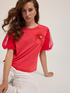 T-shirt with jewel brooch and feathers image number 3
