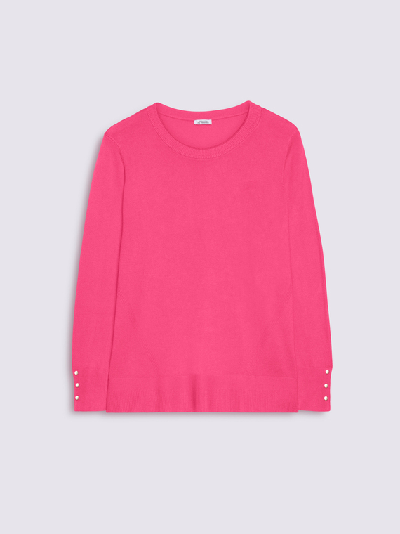 Crewneck sweater with buttons on the cuffs