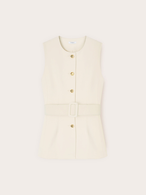 Single-breasted vest with metal buttons and belt