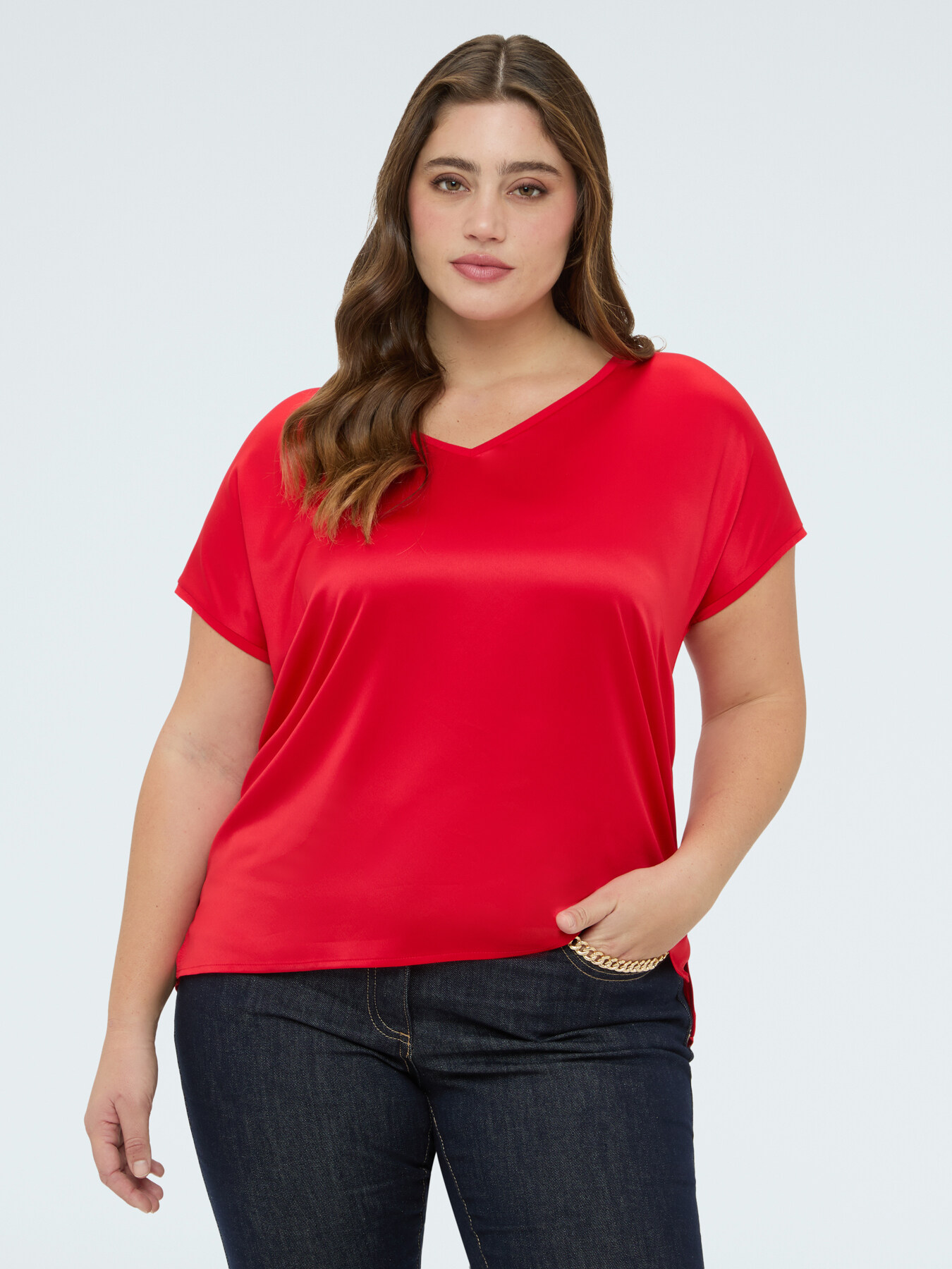 Two-material V-neck T-shirt image number 0