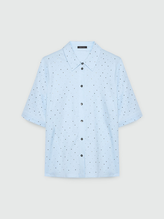 Camicia in lino stretch con borchie