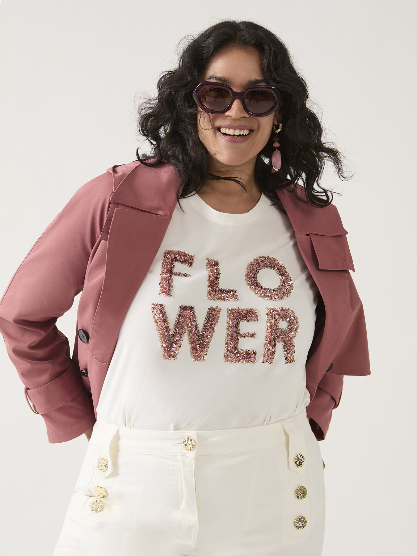 T-shirt in cotone con scritta Flower image number 0