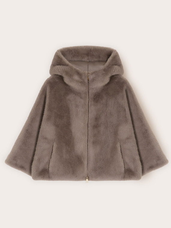 Hooded cape with plush effect