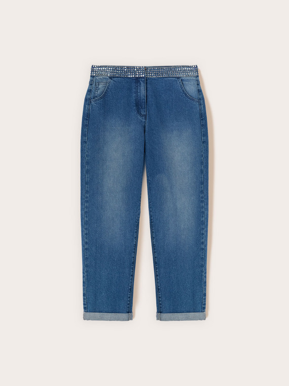 Boyfit jeans with jewel waistband