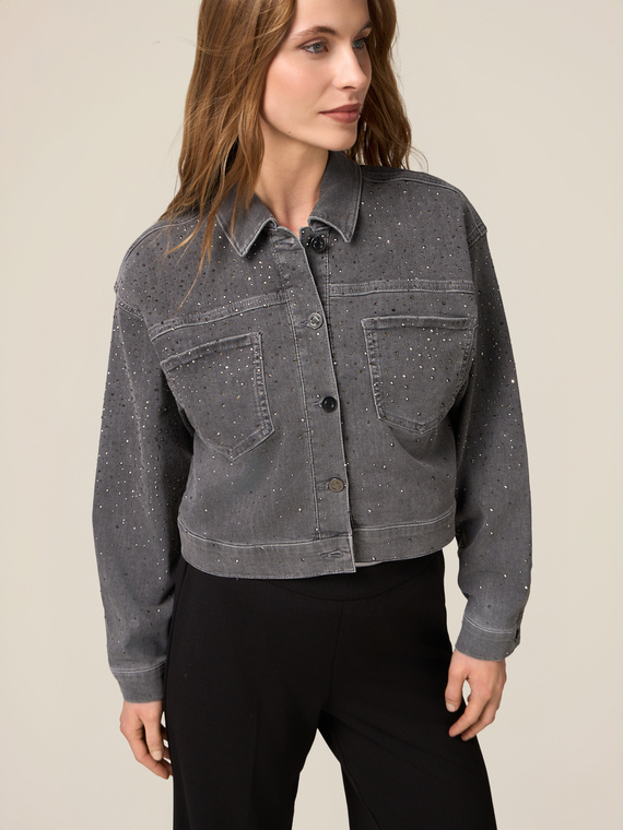 Geacă scurtă de denim cu strasuri aplicate