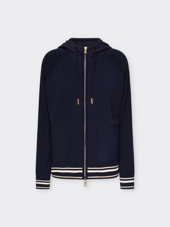 Cardigan avec capuche et bord à rayures