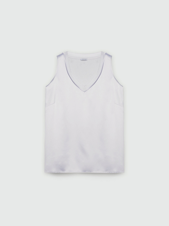 Top in due tessuti con scollo a V