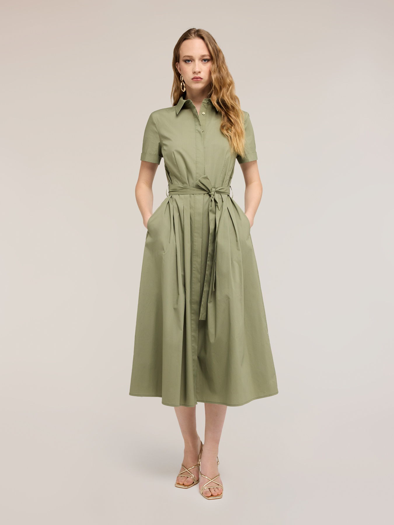 Rochie tip cămașă din poplin cu curea image number 2