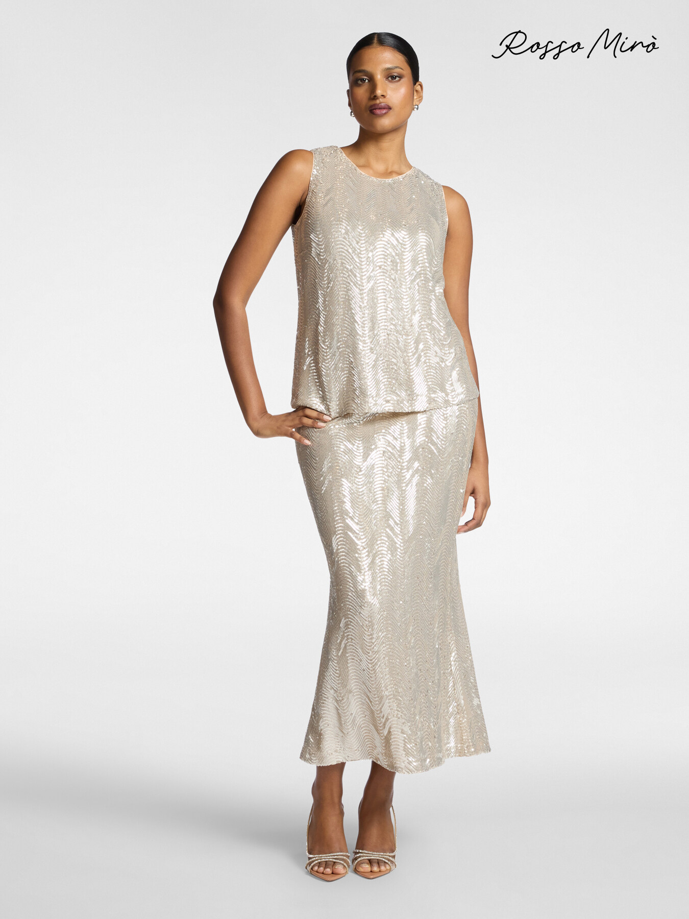 Falda tubo larga con lentejuelas image number 0