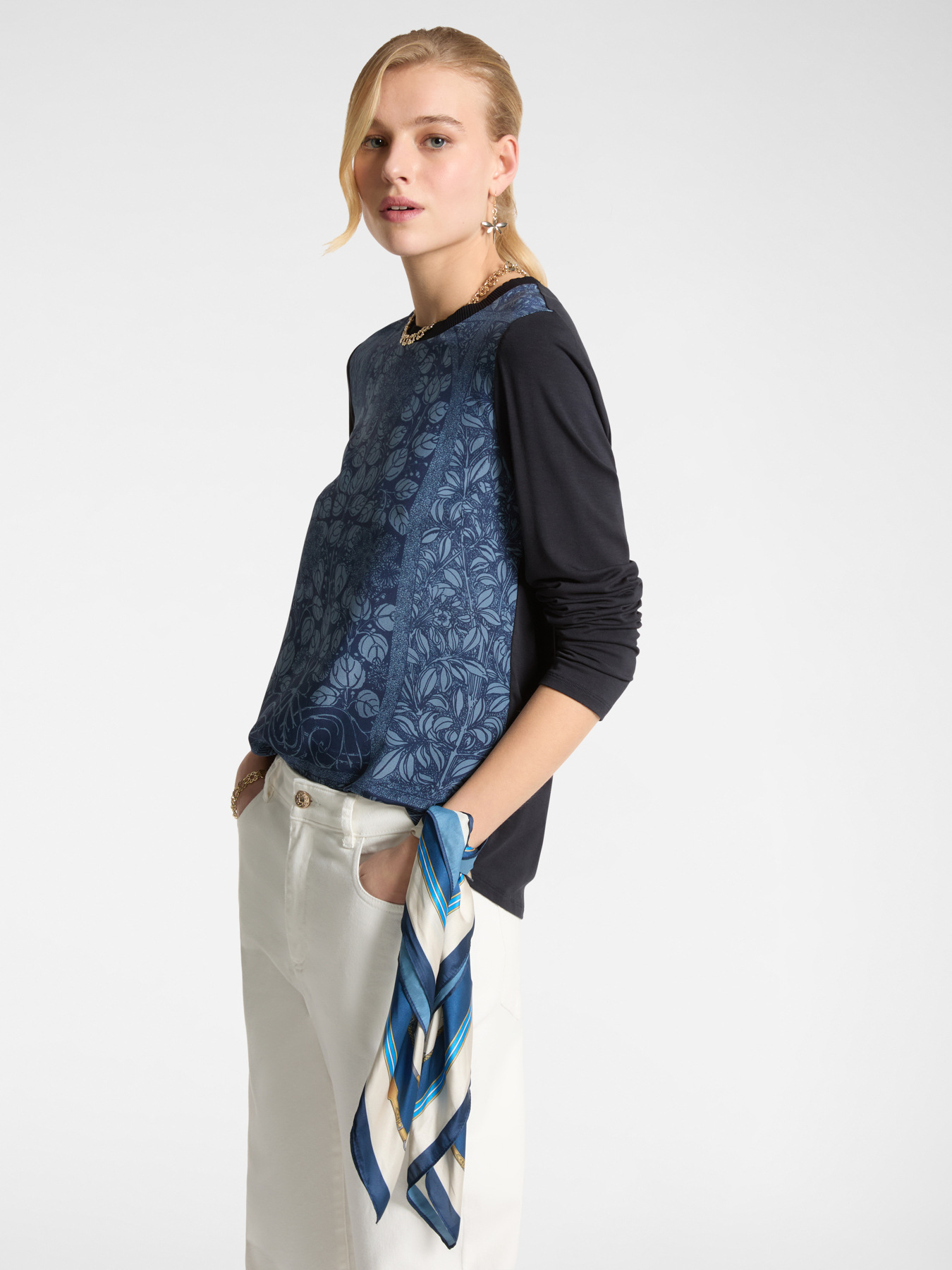 T-shirt in two fabrics with print image number 0