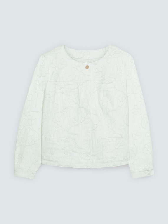 Giacca in denim bianco con ricamo floreale