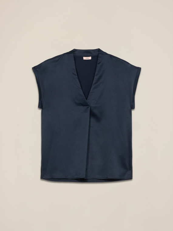Camiseta bimatérica con escote en V