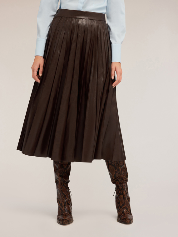 Pleated midi skirt in coated fabric