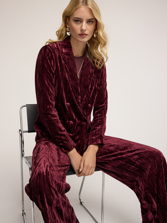 Blazer en velours plissé double boutonnage