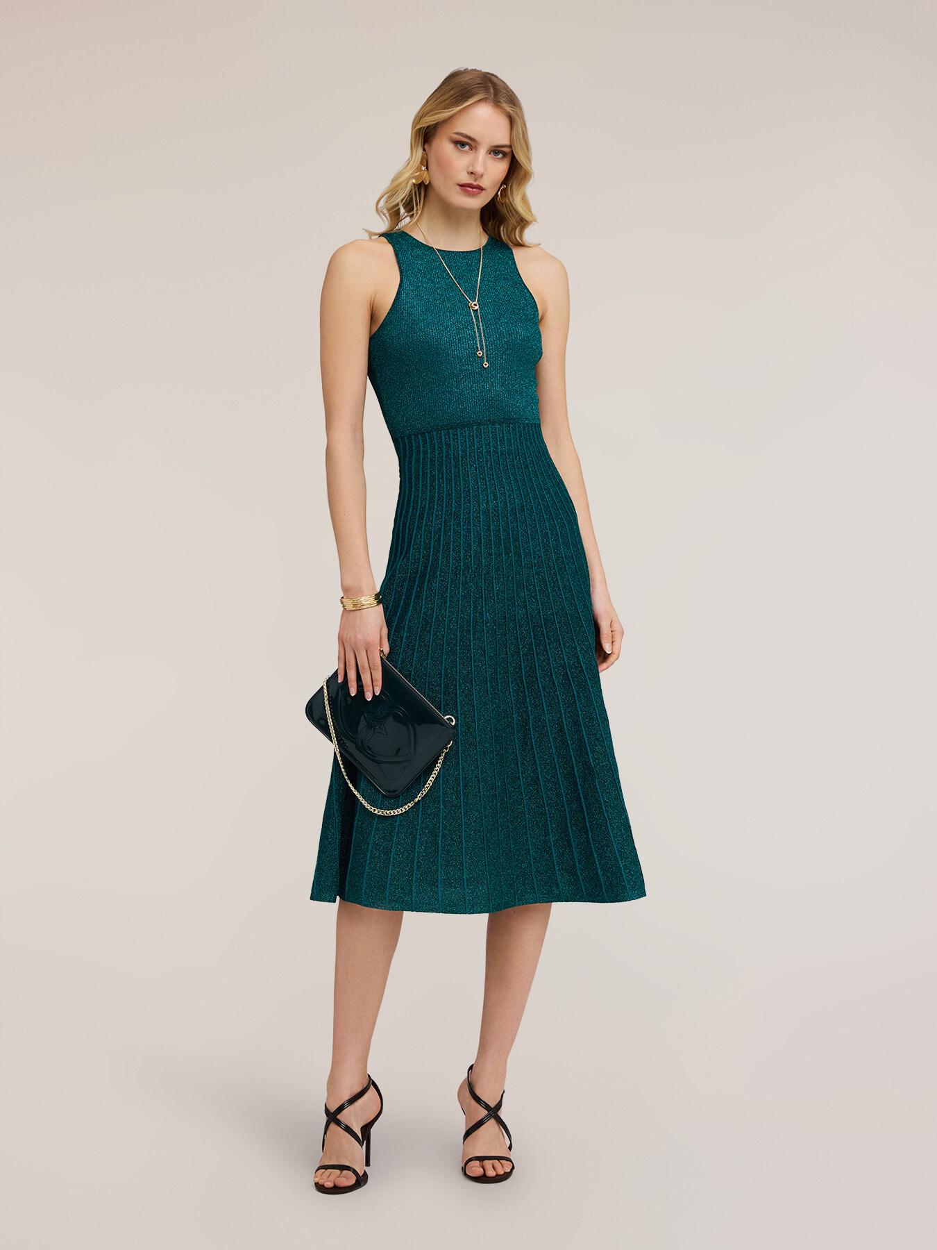 Flare pleated knit dress image number 0