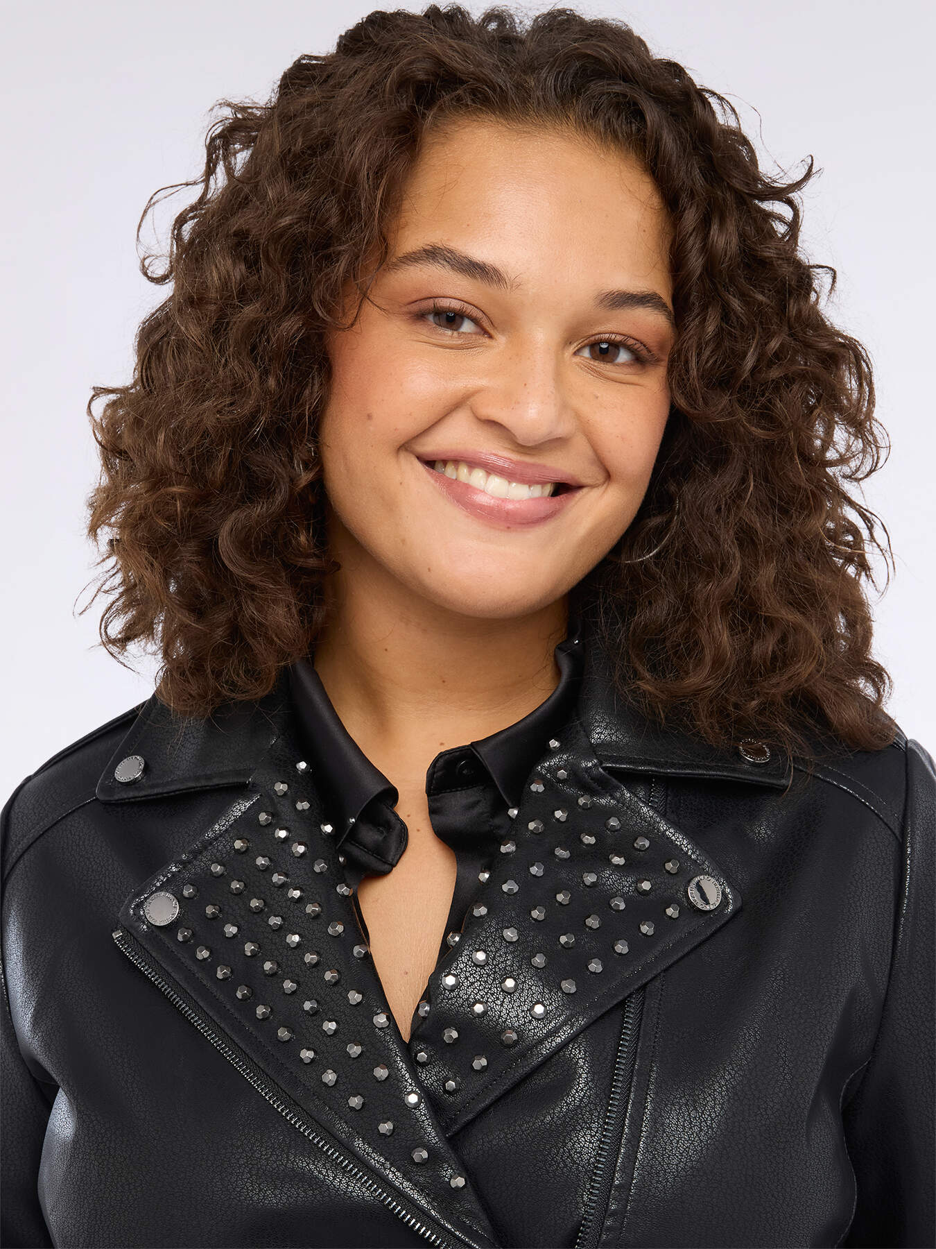 Biker jacket with studs and asymmetrical zip image number 3