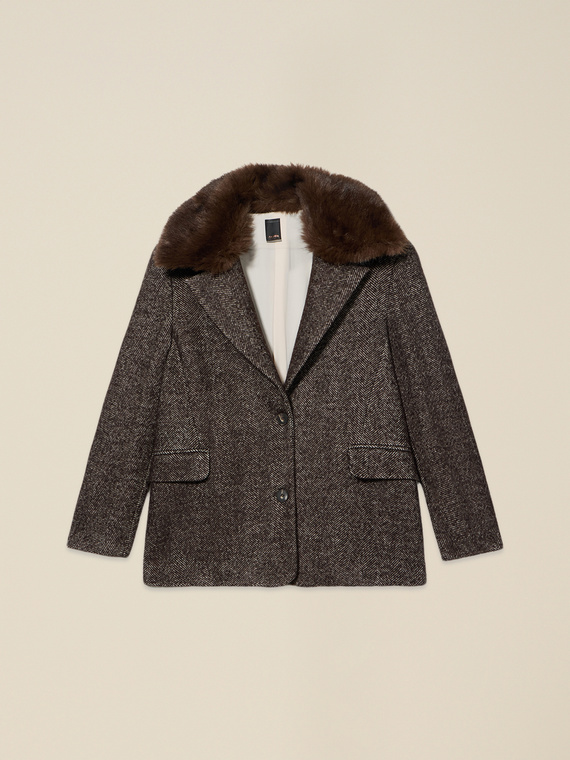 Short mixed wool coat with removable collar