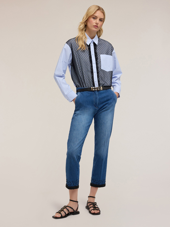 Camicia a righe e tulle plumetis