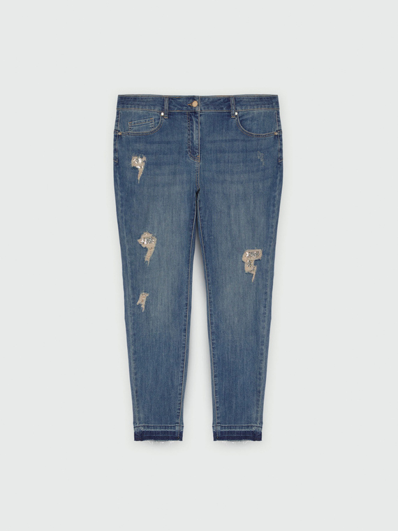 Skinny-Jeans mit Stickerei