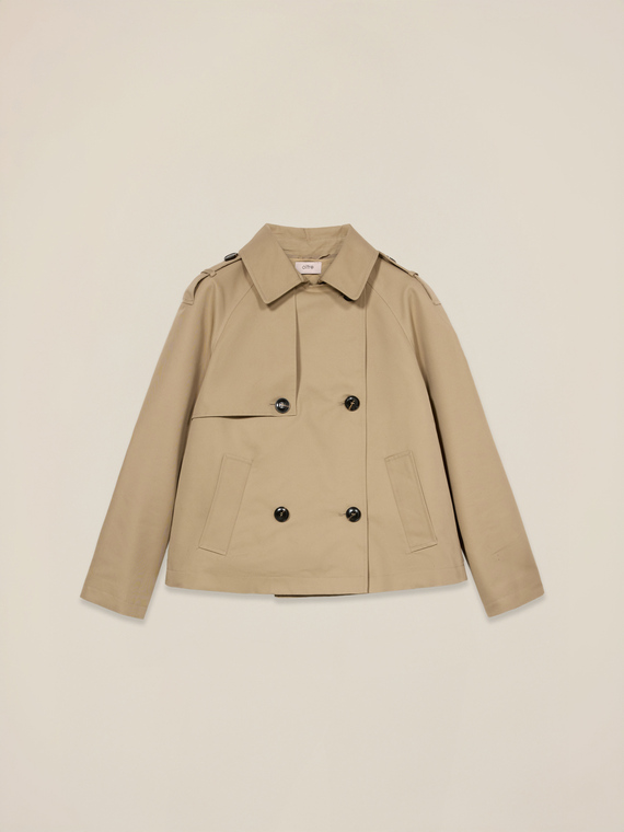 Short cotton blend trench coat