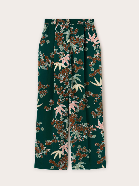 Pantaloni palazzo con pieghe fantasia decò