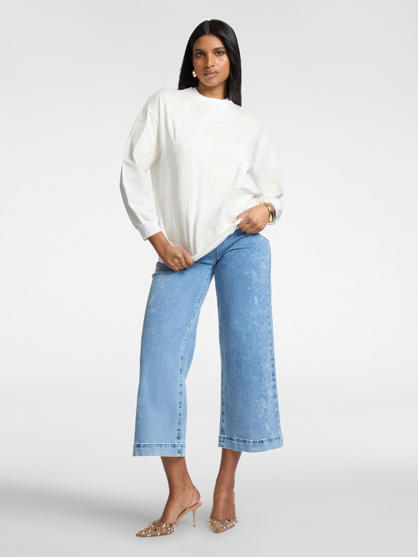 Felpa girocollo in cotone con ricami image number 2