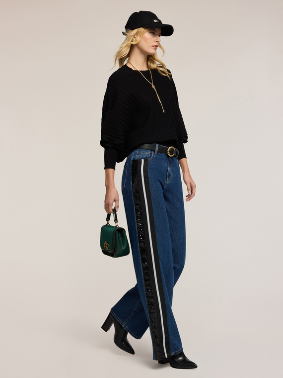 Jeans palazzo con bande laterali