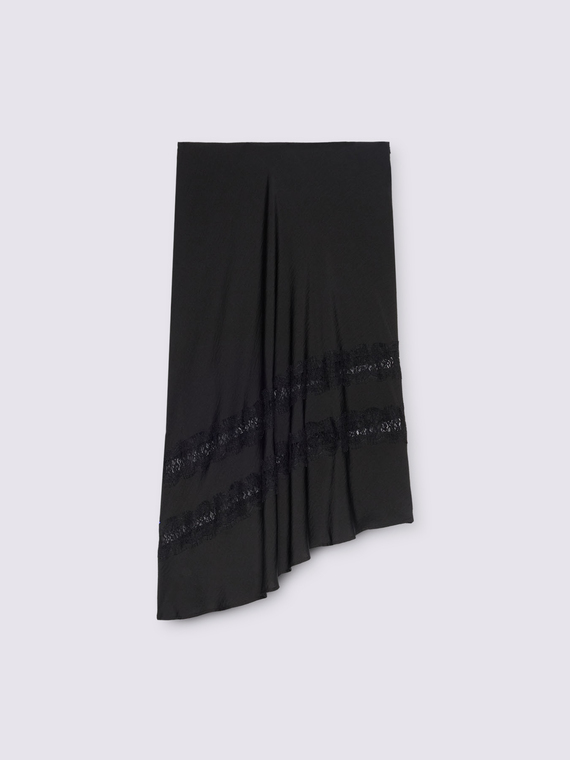 Long flared skirt in satin with lace
