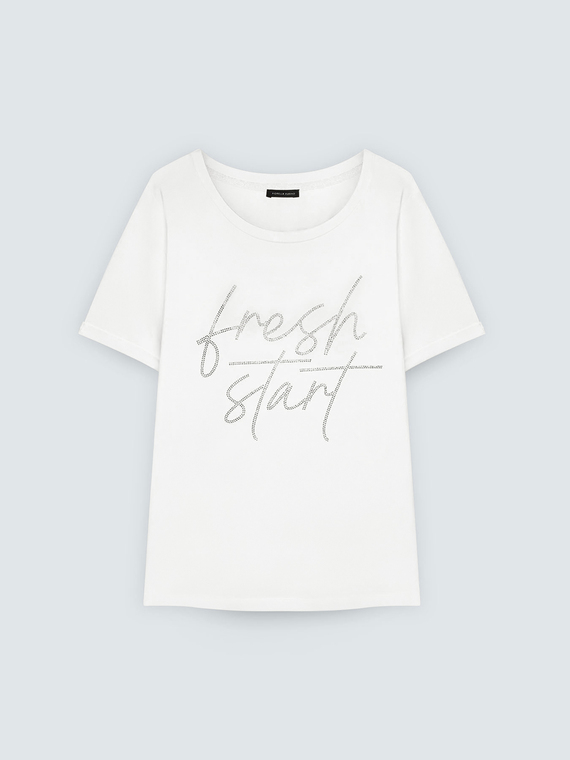 T-Shirt mit Strass-Schriftzug