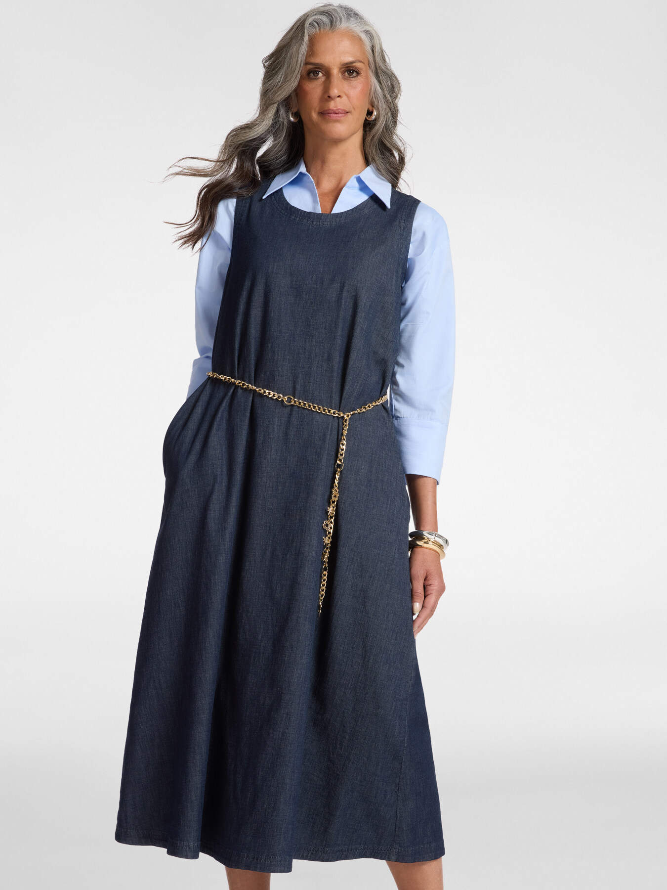 Abito in Chambray senza maniche image number 2