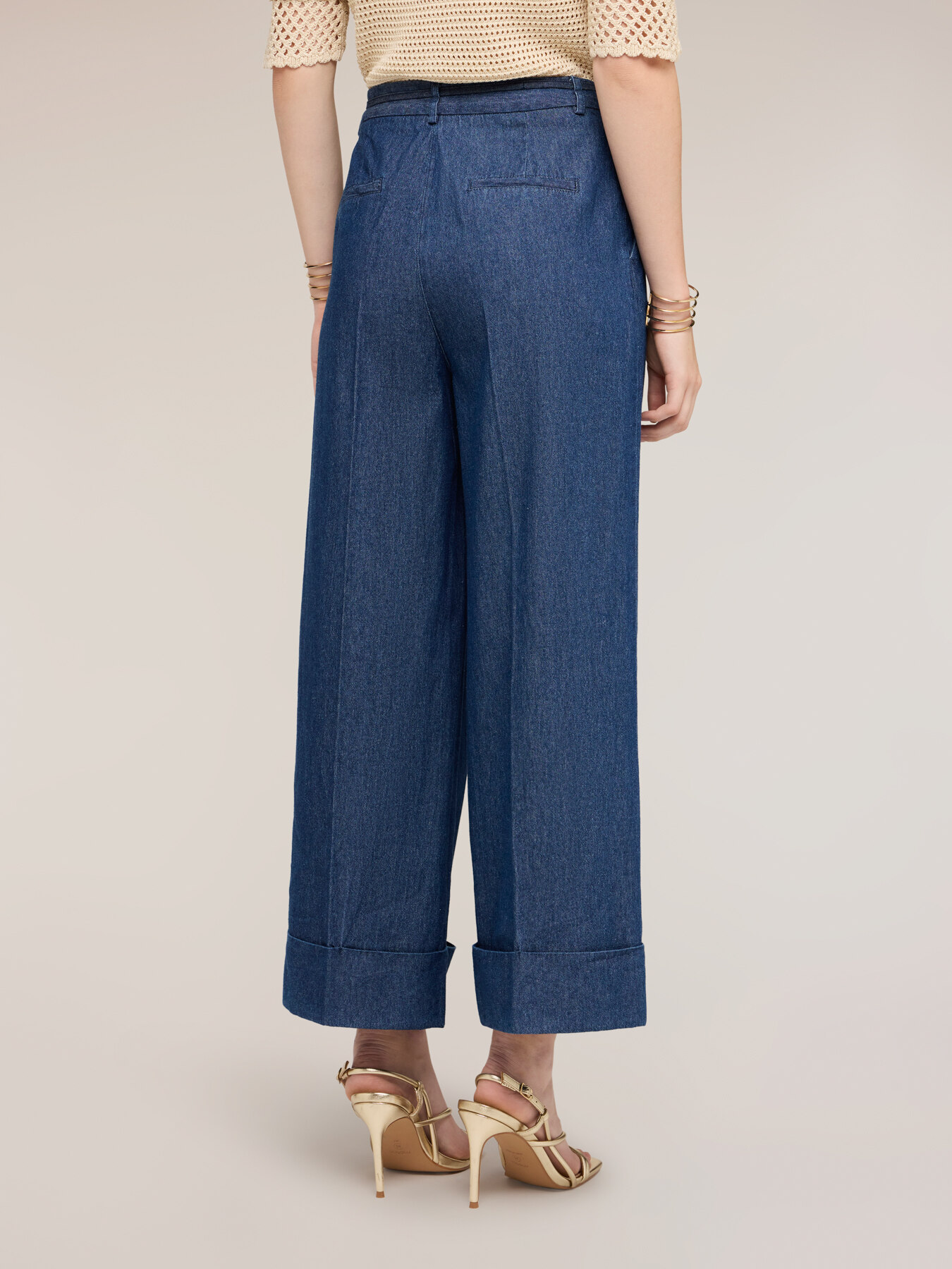 Cropped Palazzo-Jeans mit Kordelzug image number 1