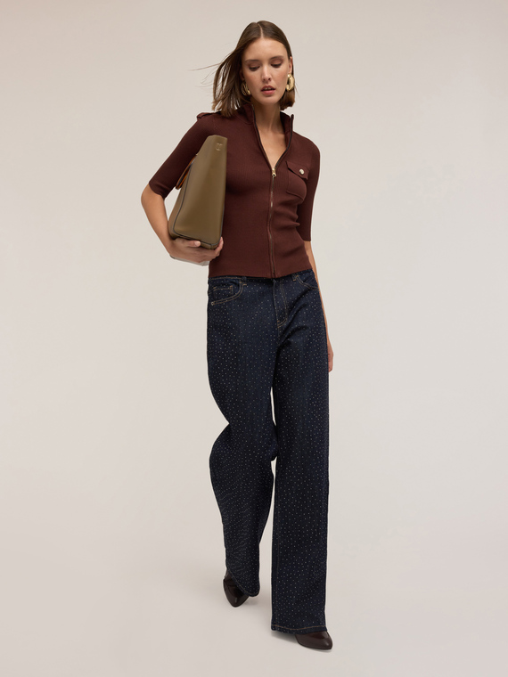 Ribbed cardigan with epaulettes