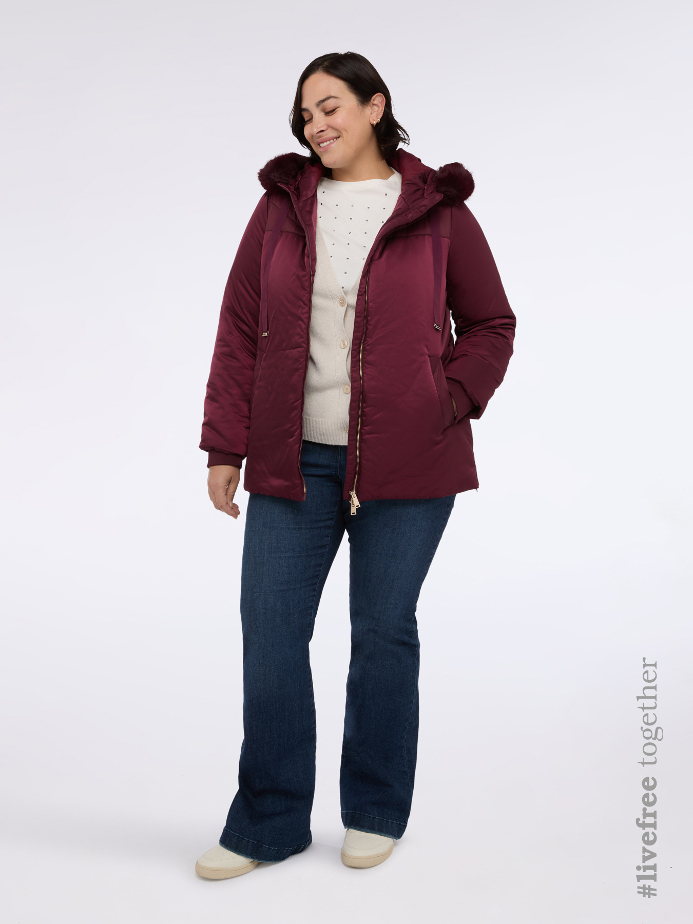 Bi-material down jacket with hood image number 0