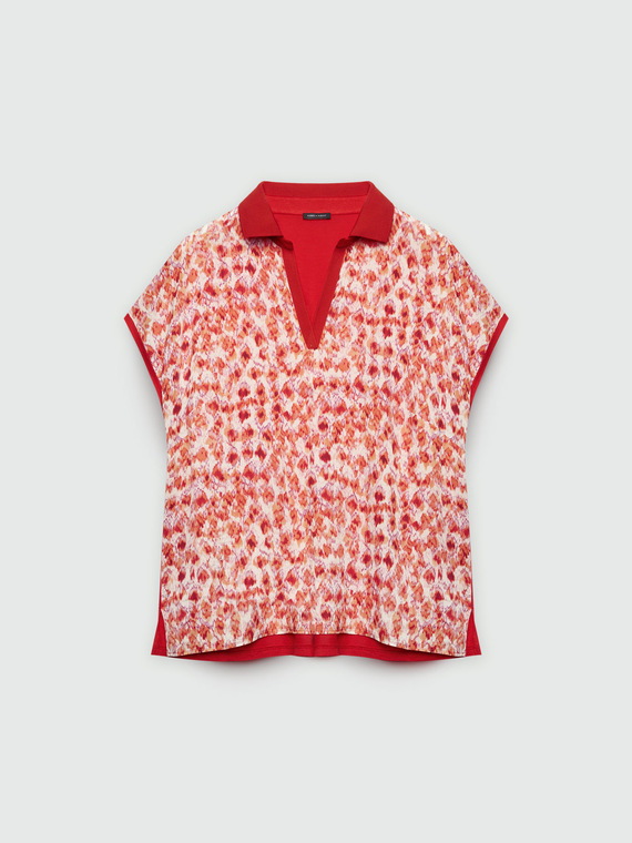 Bluse aus zwei Stoffen mit Blumendruck