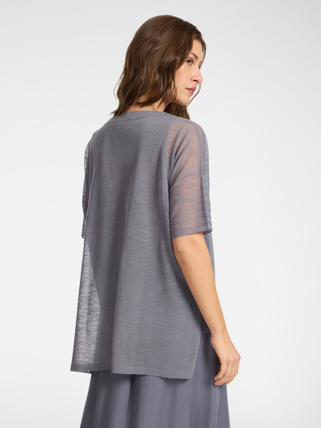 Linen blend crew neck sweater image number 1