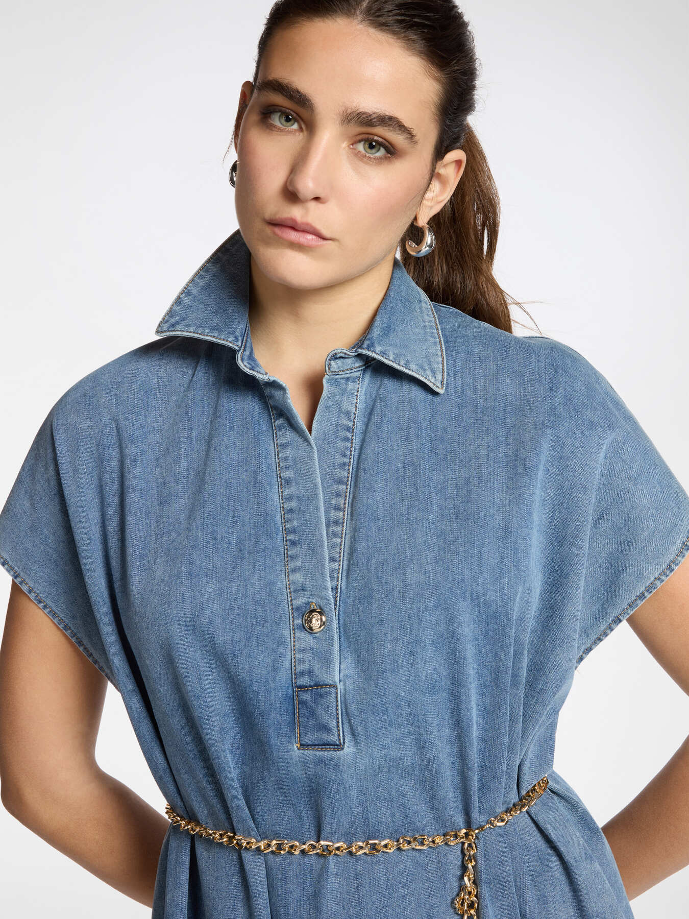 Abito in denim con cintura image number 3