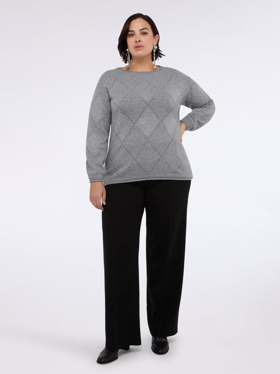 Sweater with diamond knit pattern in pure wool