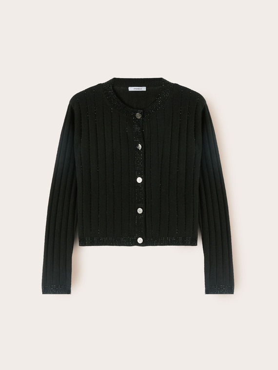 Cardigan cropped in maglia con strass