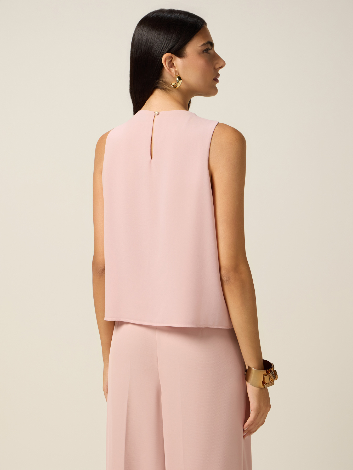 Top in georgette con perline e cristalli image number 1