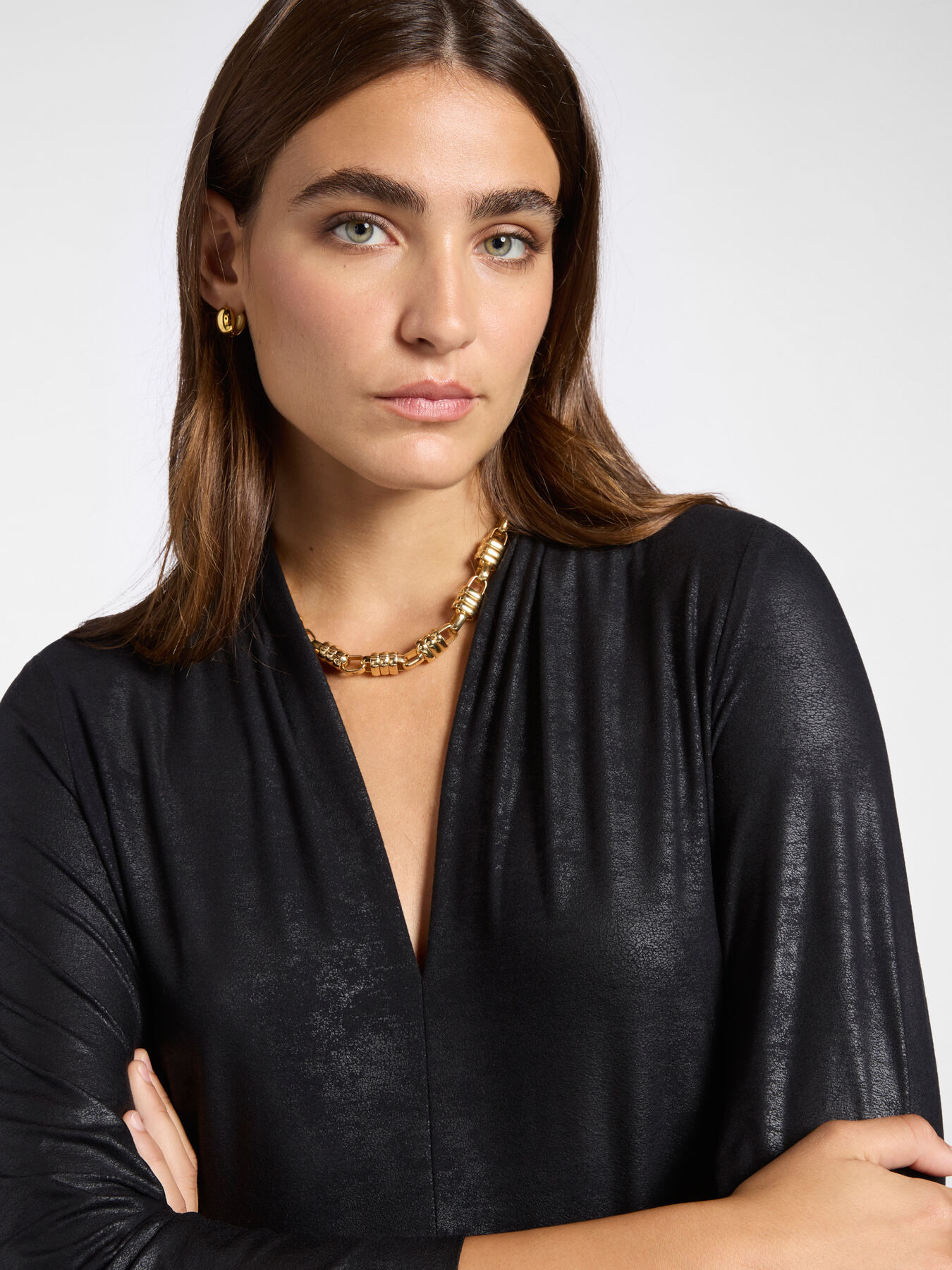 Vestido longuette em dois tecidos image number 3