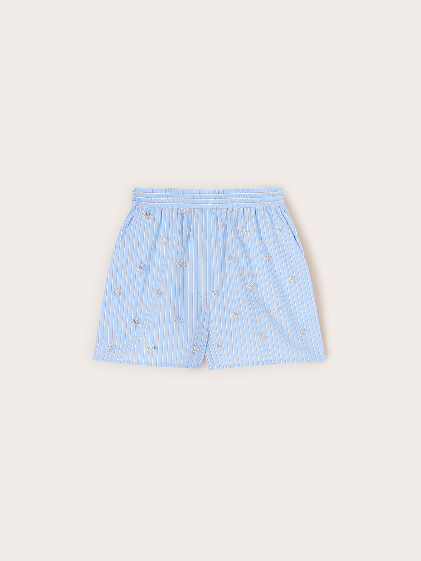 Pantaloni scurți din poplin &icirc;n dungi cu broderii cu pietre prețioase image number 4
