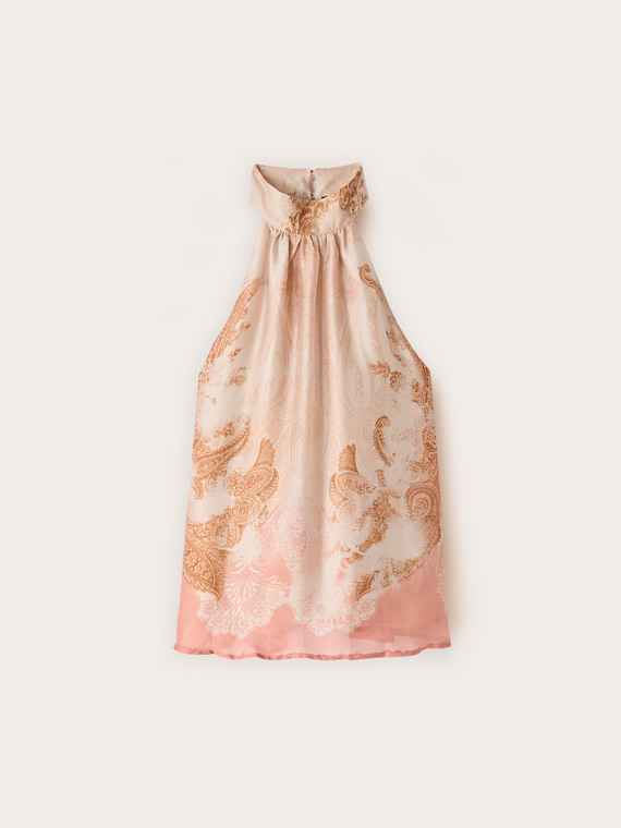 Satin top with print and ruffled collar