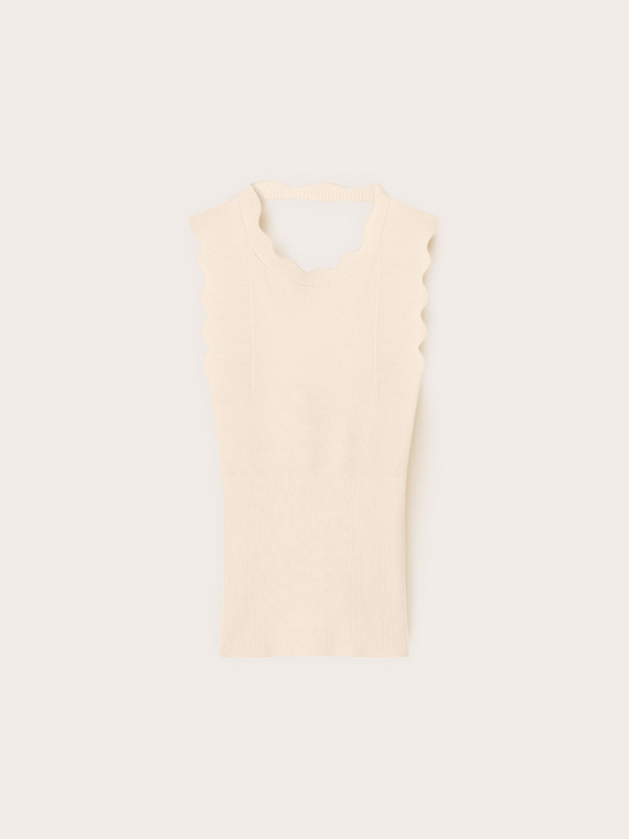 Sweater with scalloped edge and back cut-out