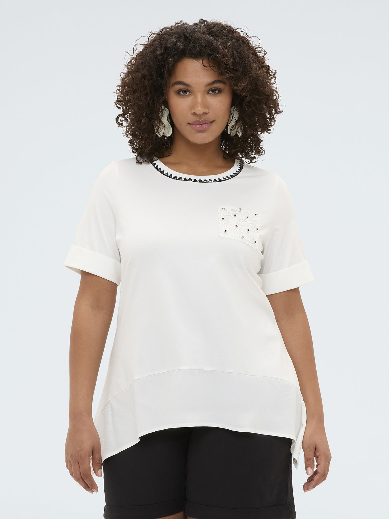Jersey t-shirt with crochet detail image number 0