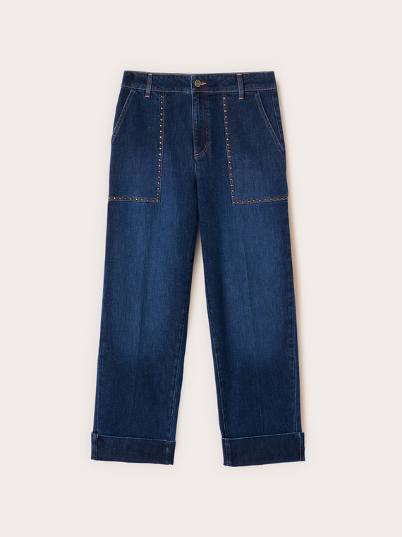Cuffed jeans with studs